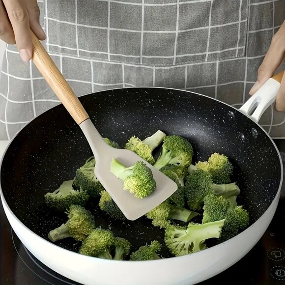 12pcs Non-Stick Silicone Kitchenware Utensil Set with Ergonomic Wooden Handle - Picture 7 of 11